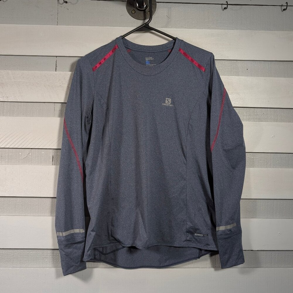 EUC Salomon Women's Large Long Sleeve Running Shirt Top Gray Tech base layer